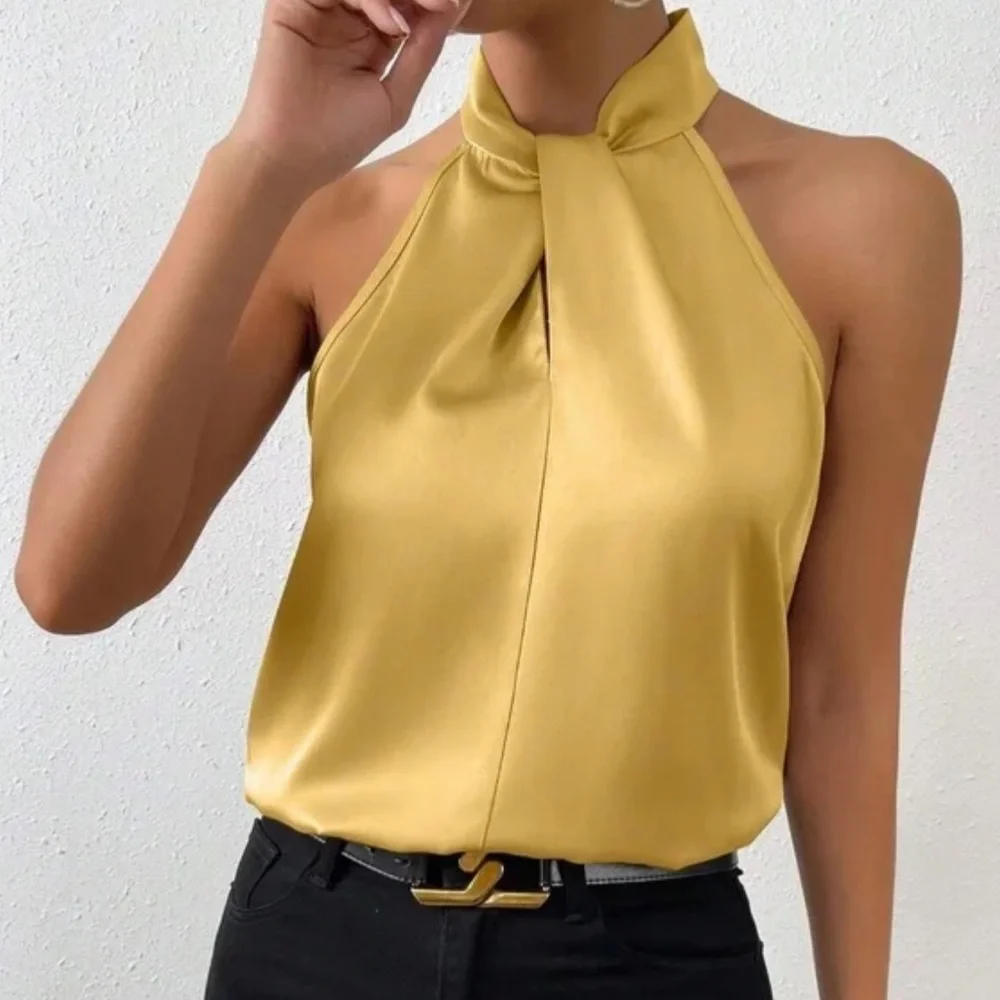 Luxe twist neck halter top